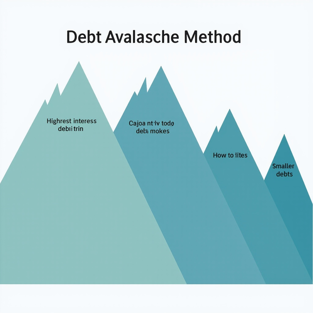 Debt avalanche method diagram showing mountain peaks