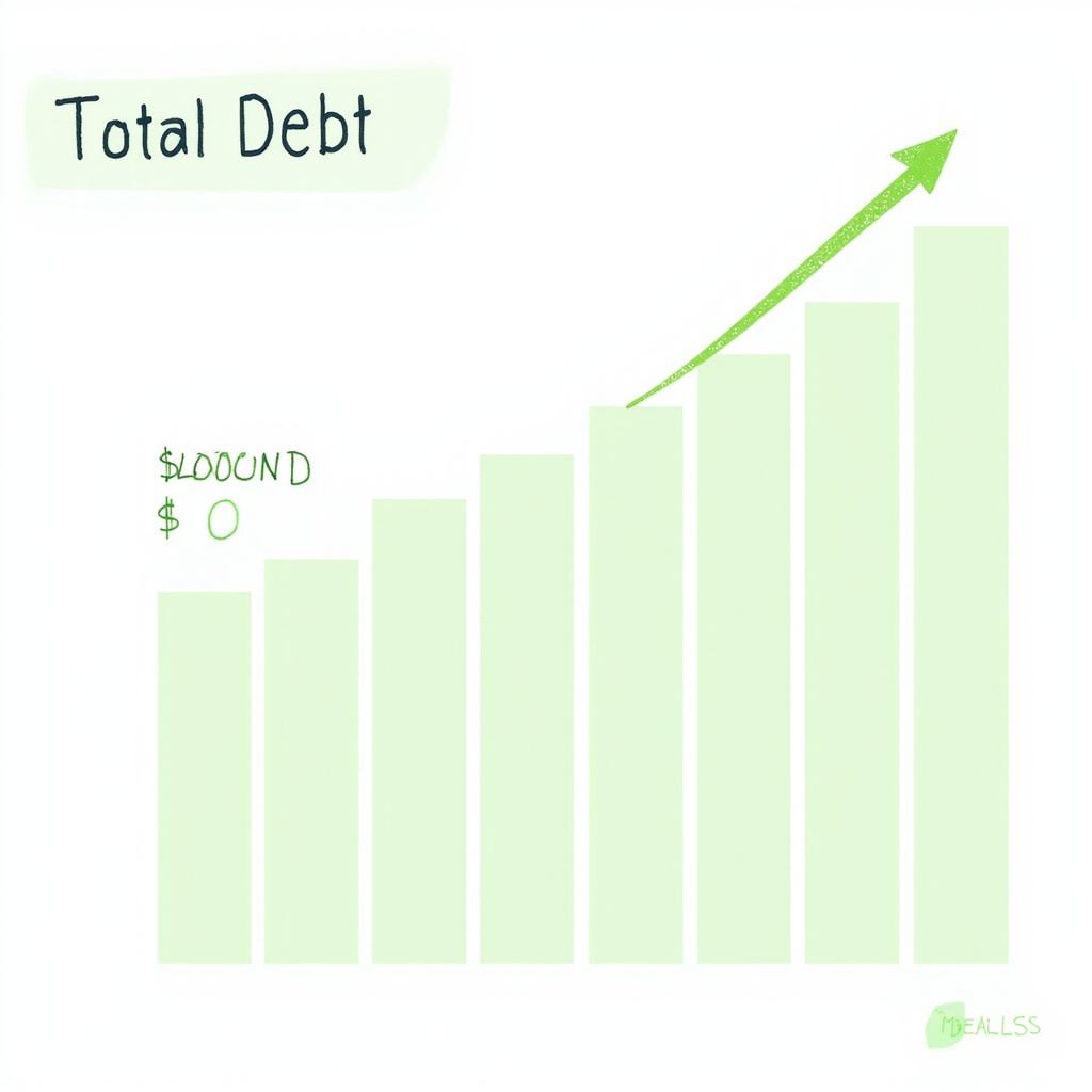Debt payoff progress chart showing total debt decreasing over time