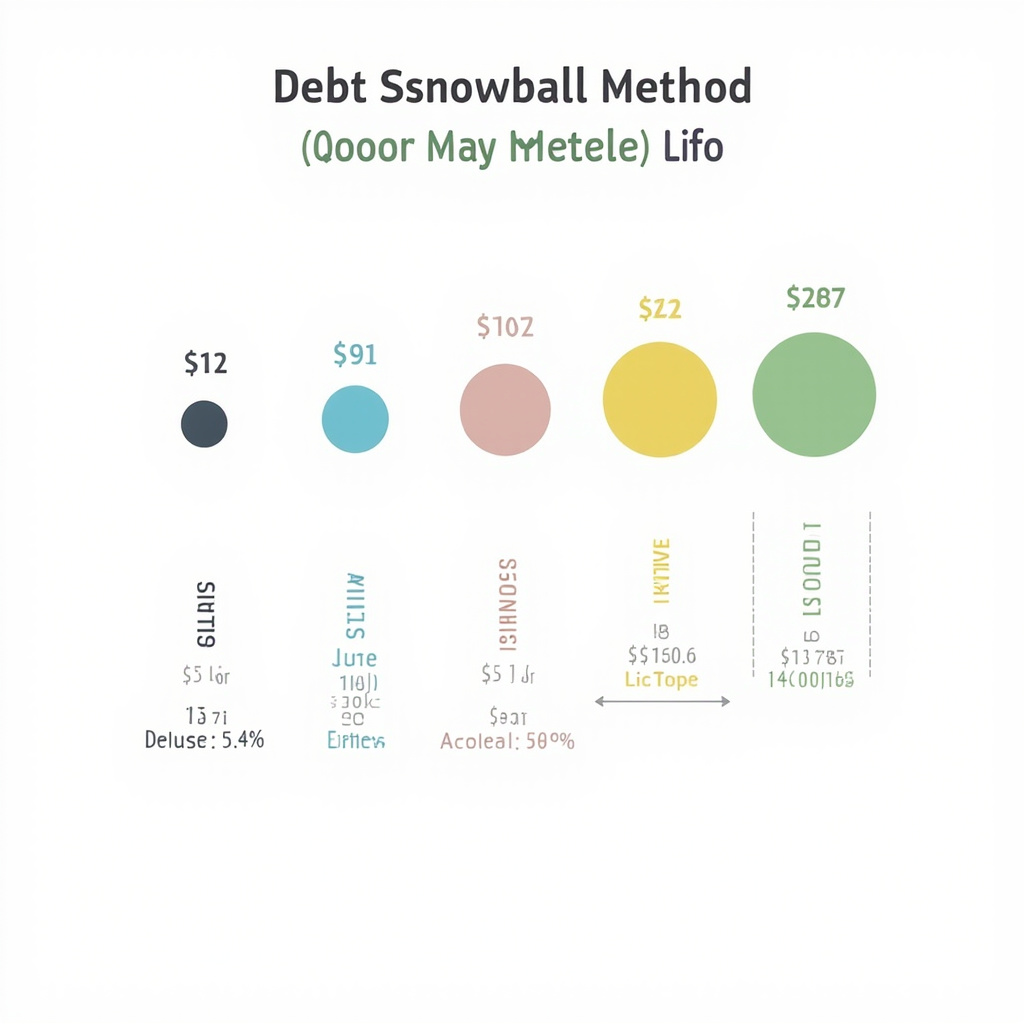 Debt snowball method diagram showing balls decreasing in size