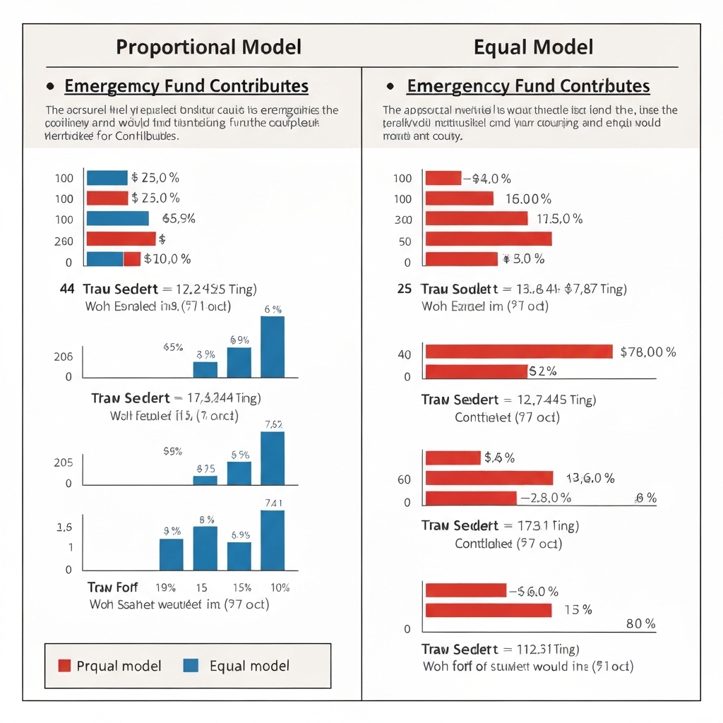 Chart showing proportional vs equal emergency fund contribution models for couples with different incomes