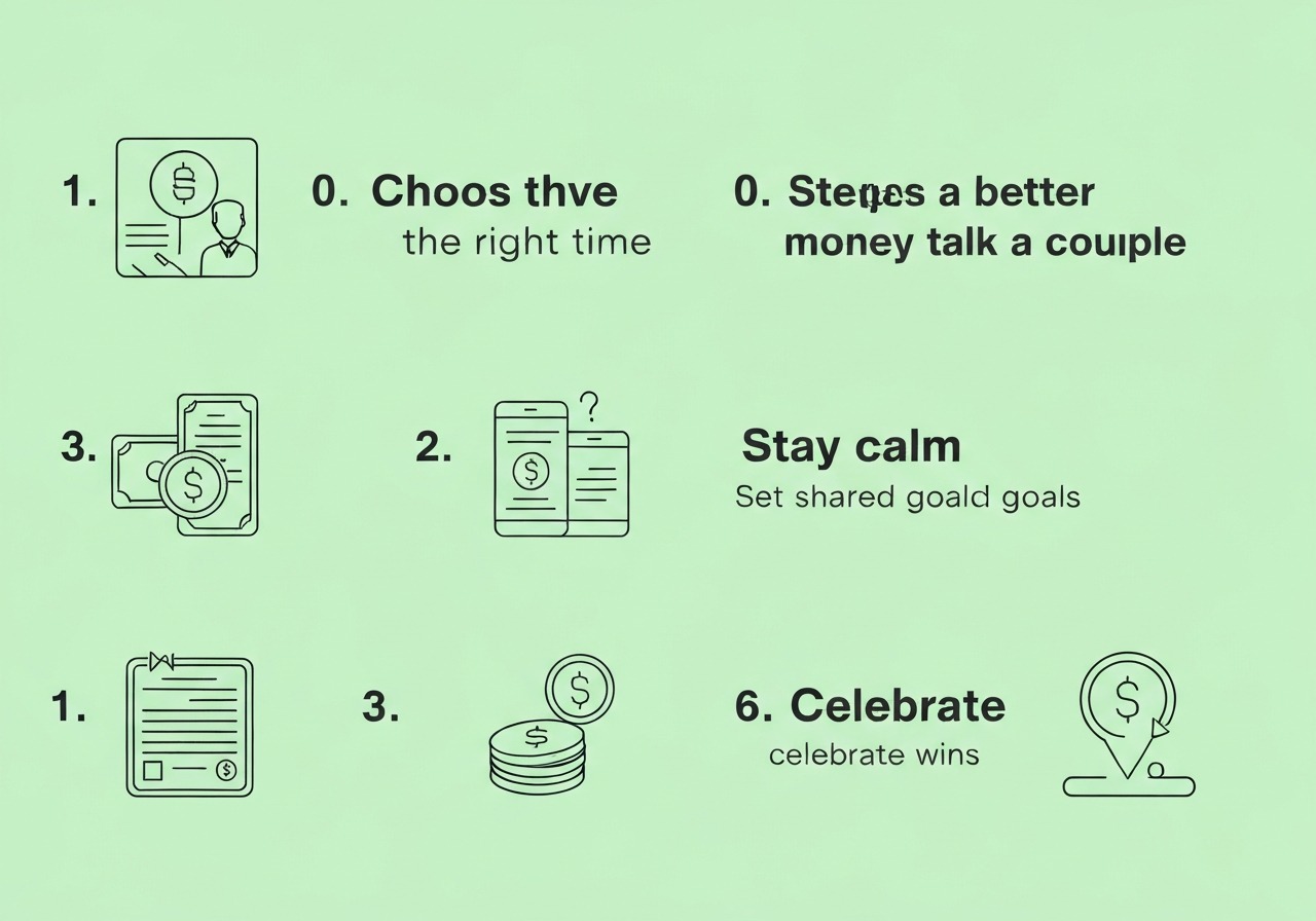 Infographic: 5 steps to have a money talk without fighting — choose right time, use I statements, set shared goals, stay calm, celebrate wins