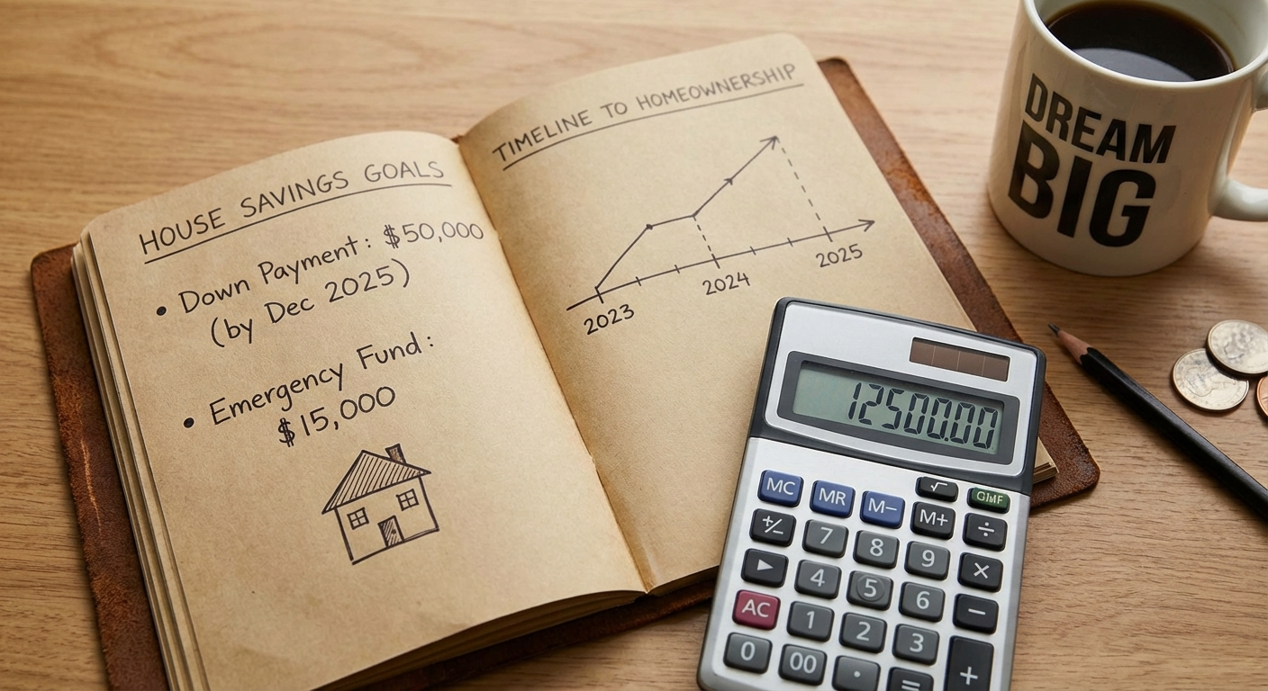 Visual chart showing monthly down payment savings milestones for a couple over 3 years