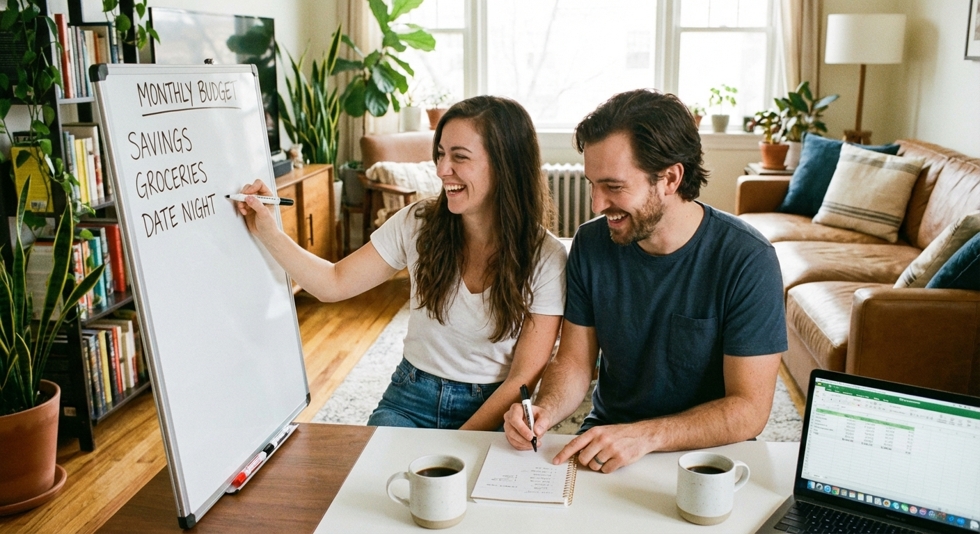 Clean pie chart showing 50/30/20 budget split with labels for Needs, Wants, and Savings